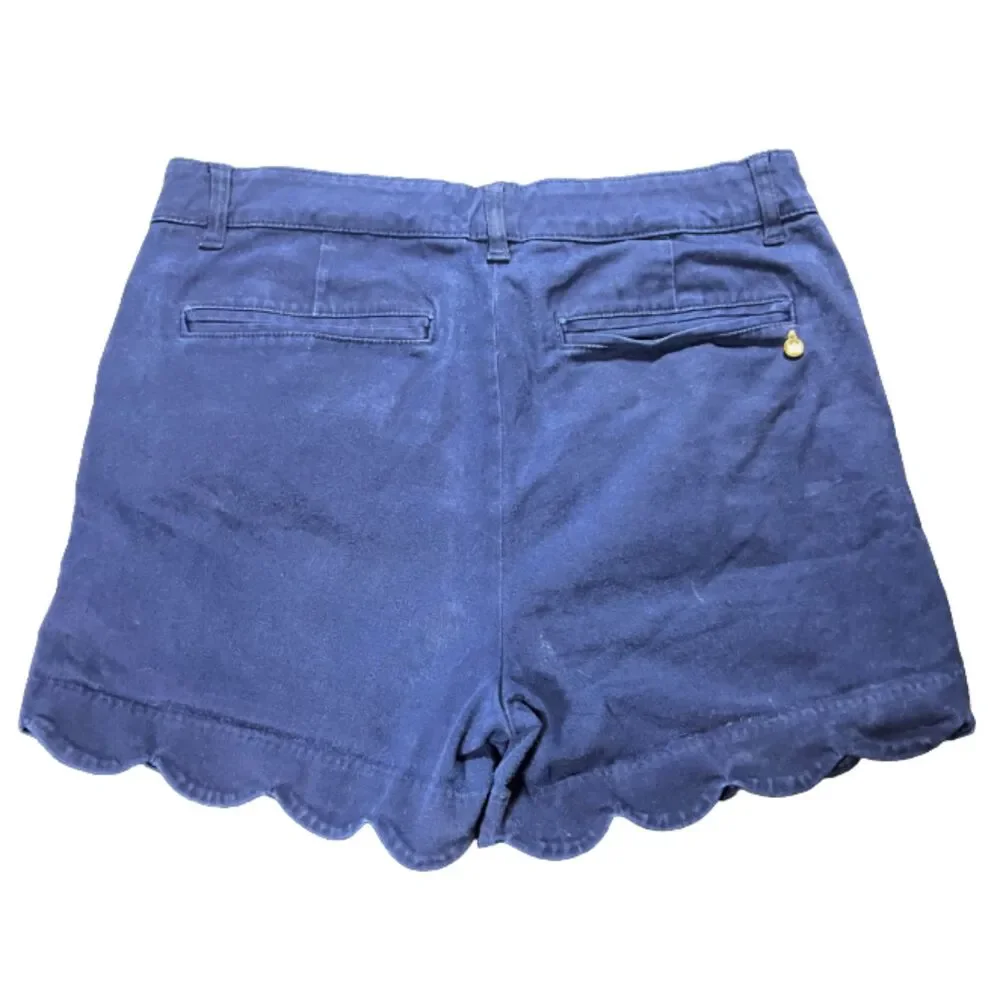 Kids Crown & Ivy Shelby Navy Blue Scallop Hem Chino Shorts Stretch L 14